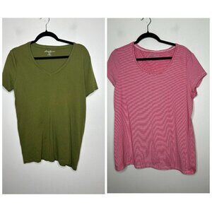 Eddie Bauer Lot 2 Shirt Tee Cotton USA Poly Blend Dark Green & Red White Size XL